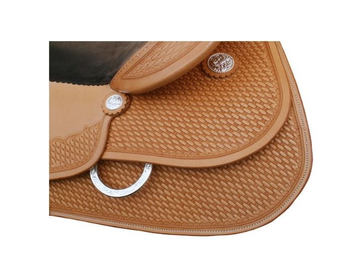 Detal: krawędź bocznika z borderem i srebrne concho — Equiflex Pro Reiner