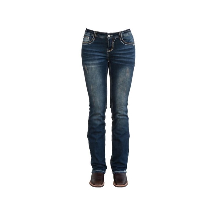 Rose Royce Angela — widok z przodu, bootcut nogawka, mid rise, dark blue denim wash