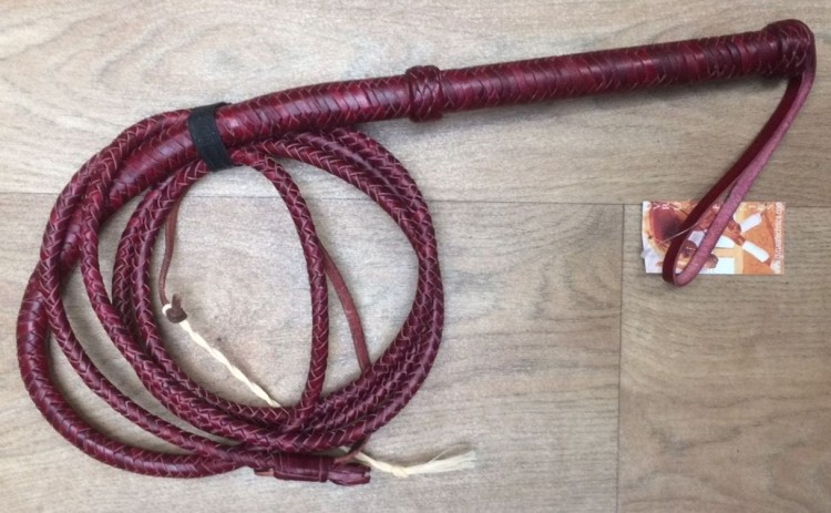 Bicz pleciony bullwhip krótki 180 cm ze skóry latigo GVR — ręcznie pleciony splot, ciemny brąz