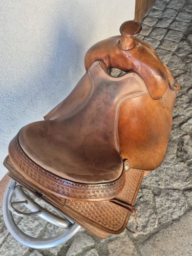 Siedzisko siodła Continental 142 — gładka skóra honey tan, basket tooling na jockeyu