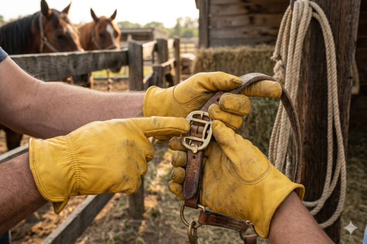 Rękawiczki robocze do pracy na ranczu— naturalna skóra — HorsePassion.pl