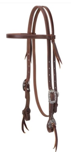 Ogłowie western Weaver WorkTack canyon rose harness leather — prosty naczółek, srebrne klamry arabeska, water tie ends, białe przeszycia — Weaver Leather USA — HorsePassion.pl