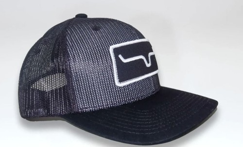 Czapka Kimes Ranch All Mesh Trucker czarna — boczny panel siateczkowy, prostokątna naszywka longhorn, snapback