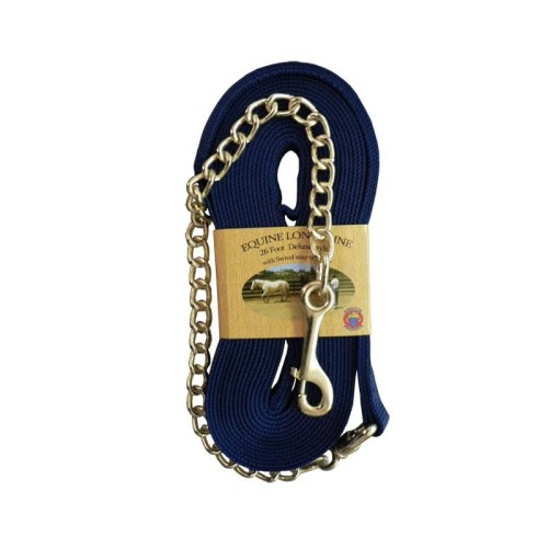 Lonża nylonowa Hamilton USA z łańcuszkiem 26 ft granatowa — taśma 1", łańcuszek 24", obrotowy karabińczyk bolt snap — HorsePassion.pl