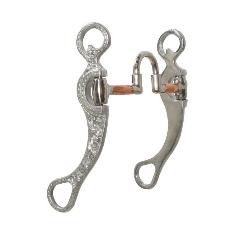 Czanka Correction Bit aluminiowa zdobiona 5" — lewa czanka flat plate z grawerem floral scrollwork, miedziany wysoki port ~4 cm, prawa gładka, teardrop dolne