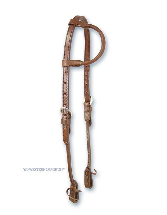 Ogłowie western jedno ucho Western Imports round leather — wariant ciemny (kasztan), klamry stal nierdzewna, tie ends